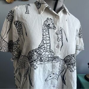 Jane and Delancey White Giraffe Print Shirt
